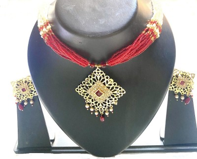 NIKYANKA Brass Gold-plated Red Jewellery Set(Pack of 1)