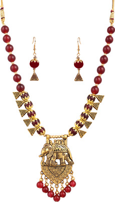 Pujvi Alloy Maroon Jewellery Set(Pack of 1)