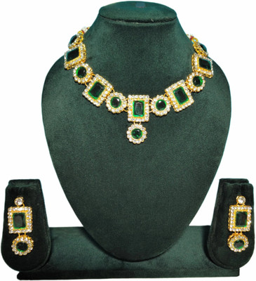 ZEER Creation Alloy Gold-plated Green Jewellery Set(Pack of 3)