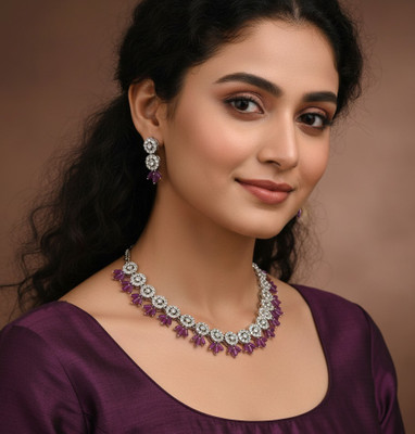 Pink Princess Alloy Silver Purple Jewellery Set(Pack of 1)