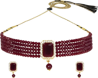 Ruhi Alloy Maroon Jewellery Set(Pack of 1)