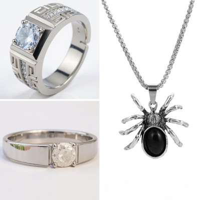 KURMASHOP Stainless Steel Sterling Silver Silver, White, Black Jewellery Set(Pack of 3)