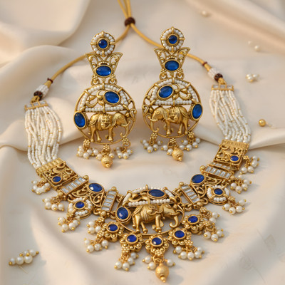 NANDAI Alloy Gold-plated Blue, Gold, White Jewellery Set(Pack of 1)