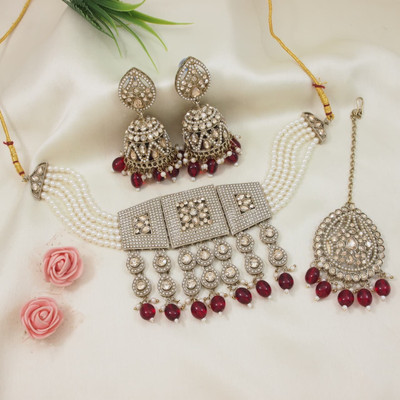 Jewwel Alloy Gold-plated Maroon Jewellery Set(Pack of 4)