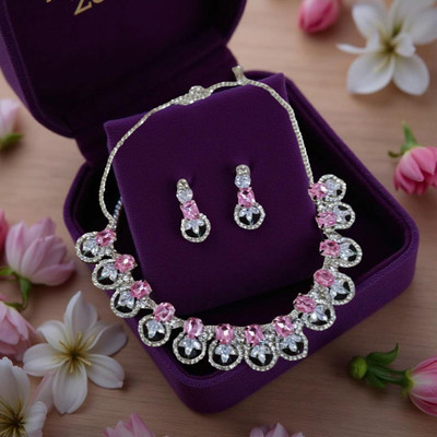 Applix Style Alloy Silver Pink Jewellery Set(Pack of 1)