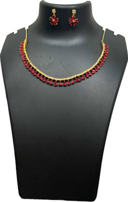 V.V. Sons Alloy Gold-plated Red Jewellery Set(Pack of 1)