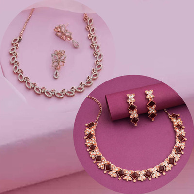 Alasca Brass Gold-plated Gold, Maroon, White Jewellery Set(Pack of 2)