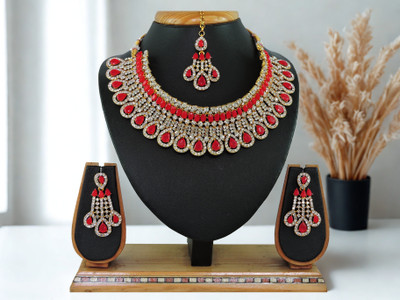 VATSALYA creation Alloy Gold-plated Red, Gold Jewellery Set(Pack of 1)