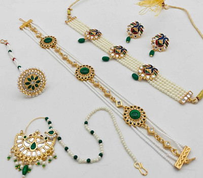 Mk Jewellery Alloy Gold-plated Green Jewellery Set(Pack of 1)