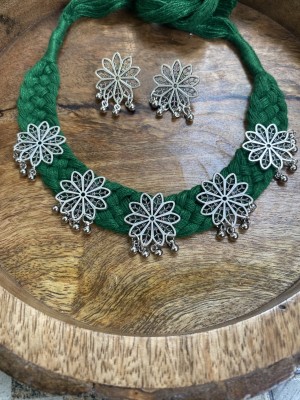 ARYA CREATIONS Oxidised Silver Green Jewellery Set(Pack of 3)