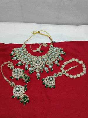 MAHADEV Brass Gold-plated Green Jewellery Set(Pack of 5)