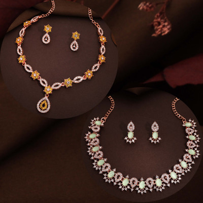 Vedda Brass Gold-plated Rose Gold, Green, Yellow Jewellery Set(Pack of 1)