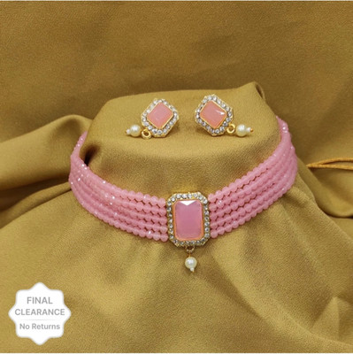 Dharmkul Alloy Gold-plated Pink Jewellery Set(Pack of 1)