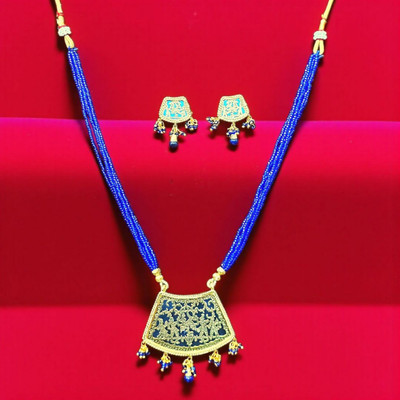 Aroras Bridal & Fashion Jewellery Brass Gold-plated Blue Jewellery Set(Pack of 1)