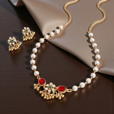 REEWAZIMPERIAL Brass Gold-plated Red, White Jewellery Set(Pack of 1)