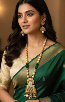 URVSSTORE Brass Gold-plated Green Jewellery Set(Pack of 3)