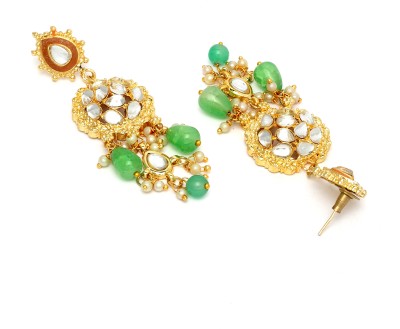 MD KARAT ART M.D KARAT ART Light green kundan earring set 22k gold pated (MDKR 0065) Beads Alloy Chandbali Earring, Jhumki Earring, Earring Set