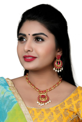 VATSALYA creation Alloy Gold-plated Ruby Red Jewellery Set(Pack of 1)