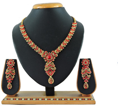 KAHAR CREATION Alloy Gold-plated Red Jewellery Set(Pack of 1)