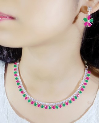 Laali Alloy Silver Green, Pink, White Jewellery Set(Pack of 2)