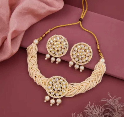 ZMS Alloy Gold-plated White Jewellery Set(Pack of 1)
