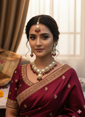 Ruvya Jewels Brass Gold-plated Red Jewellery Set(Pack of 1)