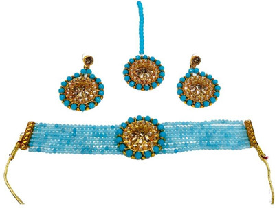 ACCESSHER Brass Gold-plated Blue, Gold Jewellery Set(Pack of 1)