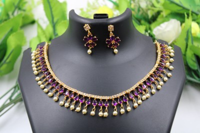 PBM CREATIONS Copper Gold-plated Purple, Gold Jewellery Set(Pack of 3)