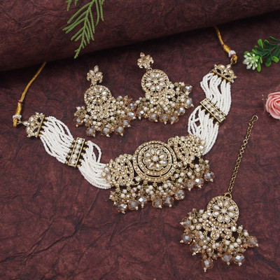 OrnaDzn Zevellery Alloy Gold-plated White Jewellery Set(Pack of 4)