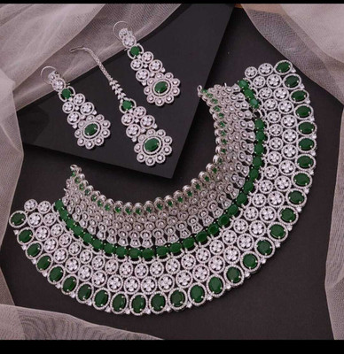 PARMESHWAR IMITATION Metal Silver Green, White Jewellery Set(Pack of 1)