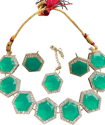 DAVINDER Alloy Gold-plated Green Jewellery Set(Pack of 1)