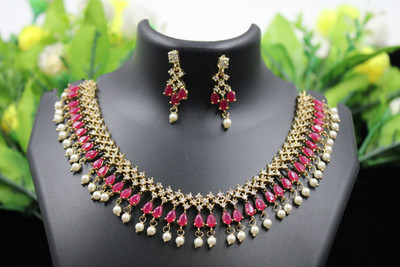 PBM CREATIONS Copper Gold-plated Multicolor, Gold, Ruby Red, Red, Pink Jewellery Set(Pack of 1)