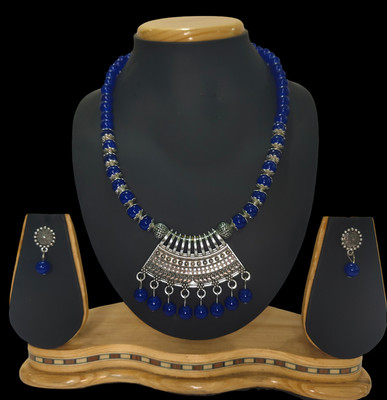 SAMRUAARA Oxidised Silver Blue, Silver Jewellery Set(Pack of 1)