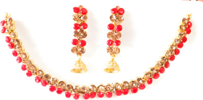 Skjewells Alloy Gold-plated Red Jewellery Set(Pack of 1)