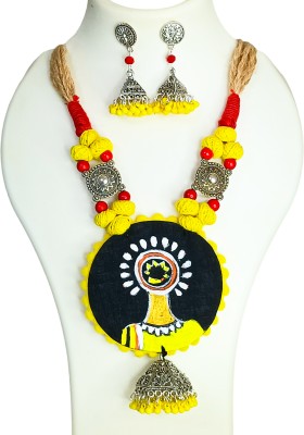 Soundarya boutique Fabric, Oxidised Silver Black, Yellow Jewellery Set(Pack of 1)