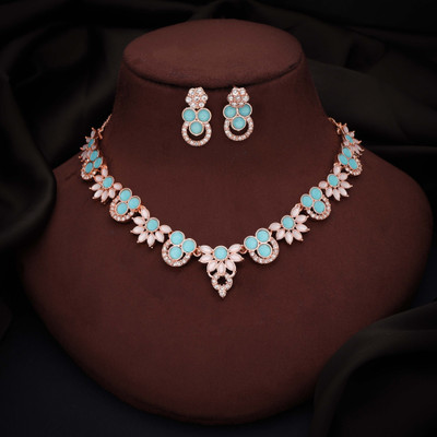 Sangria Brass Gold-plated Rose Gold, White, Blue Jewellery Set(Pack of 1)
