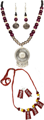 HOUSE OFF COMMON Oxidised Silver Black, Silver, Red Jewellery Set(Pack of 2)