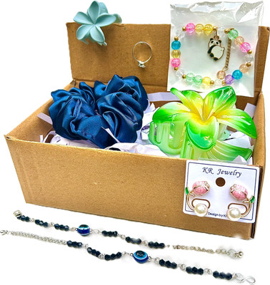 KASHH Fabric, Oxidised Silver, Rubber, Plastic Multicolor Jewellery Set(Pack of 7)