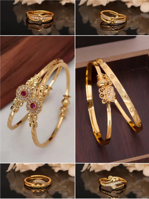 brado jewellery Brass Diamond Gold-plated Ring Bangle(Pack of 6)