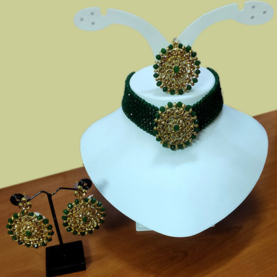 MA Enterprises Alloy Gold-plated Green Jewellery Set(Pack of 1)