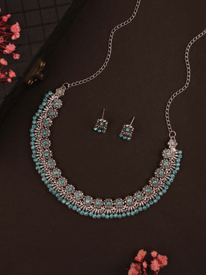 Vedda Brass Silver Silver, Blue Jewellery Set(Pack of 1)