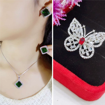 house of common Alloy Sterling Silver Green, Red Jewellery Set(Pack of 3)