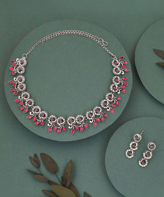 Divastri Brass Gold-plated Pink Jewellery Set(Pack of 1)