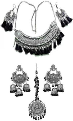 Ruhi Alloy Silver Silver, Black Jewellery Set(Pack of 1)