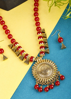 DEGHLAM Alloy Gold-plated Red Jewellery Set(Pack of 3)