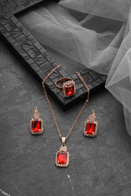 ASCEND Alloy Silver Maroon Jewellery Set(Pack of 5)