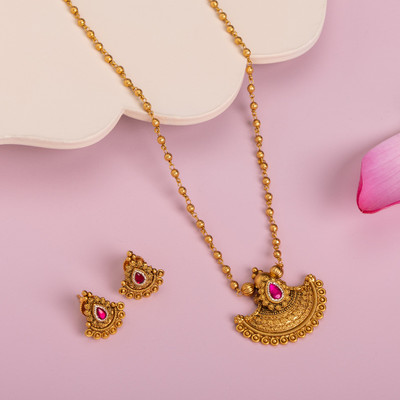 Kushal's Fashion Jewellery Copper Gold-plated Red Jewellery Set(Pack of 3)