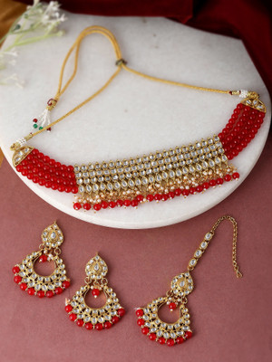 Shoshaa Brass Gold-plated Red Jewellery Set(Pack of 1)