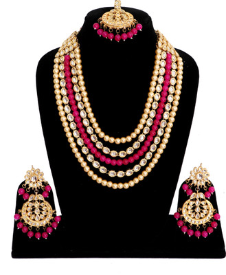 Shaili Craft Alloy Gold-plated Pink Jewellery Set(Pack of 1)