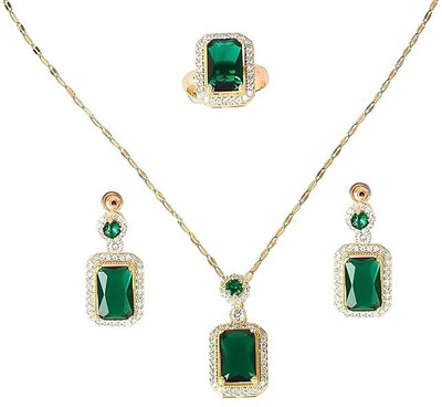 Akola Stainless Steel Gold-plated Green Jewellery Set(Pack of 1)